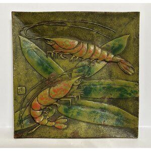 Vintage Cast Metal Shrimp Platter Decor Diane Love Mikasa 1979 Green Red 9"x9"